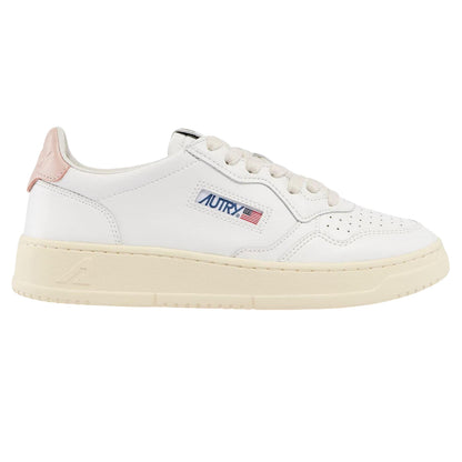 White-Pink - Front - Autry Womens-Ladies Leather Court Trainers