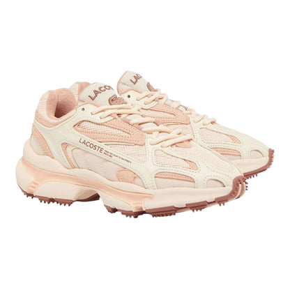 Pink - Side - Lacoste Womens-Ladies L003 2K24 Suede Chunky Sole Trainers