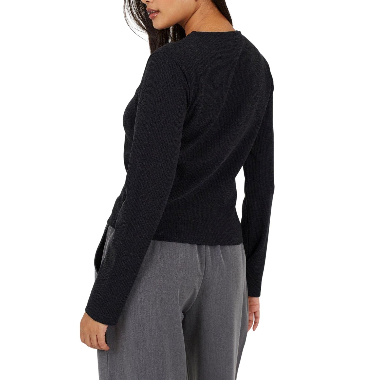 Charcoal - Back - Brave Soul Womens-Ladies Ribbed Top