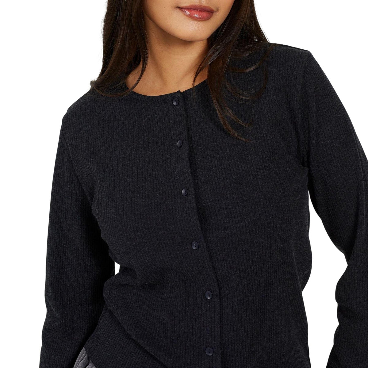 Charcoal - Side - Brave Soul Womens-Ladies Ribbed Top
