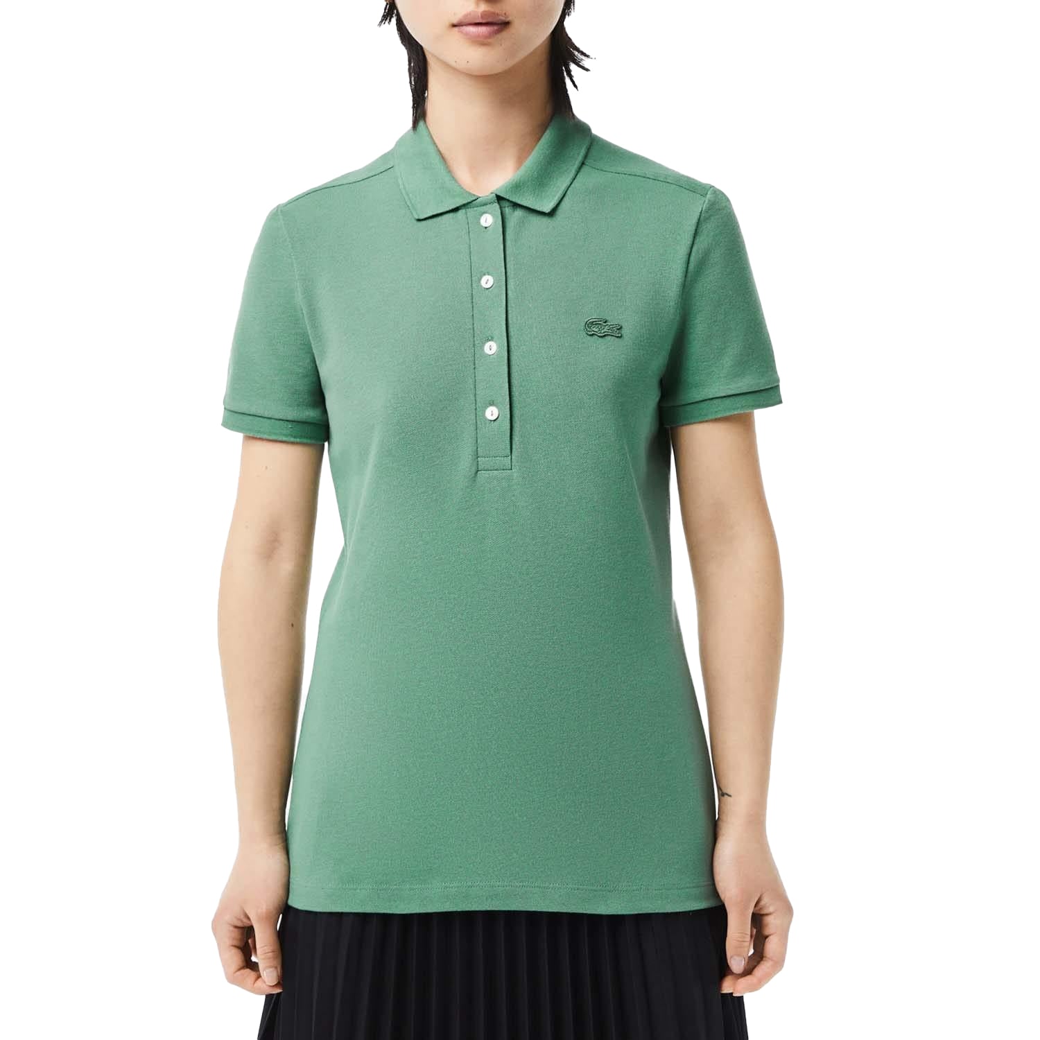 Green - Side - Lacoste Womens-Ladies L.12.D Mini Pique Slim Polo Shirt