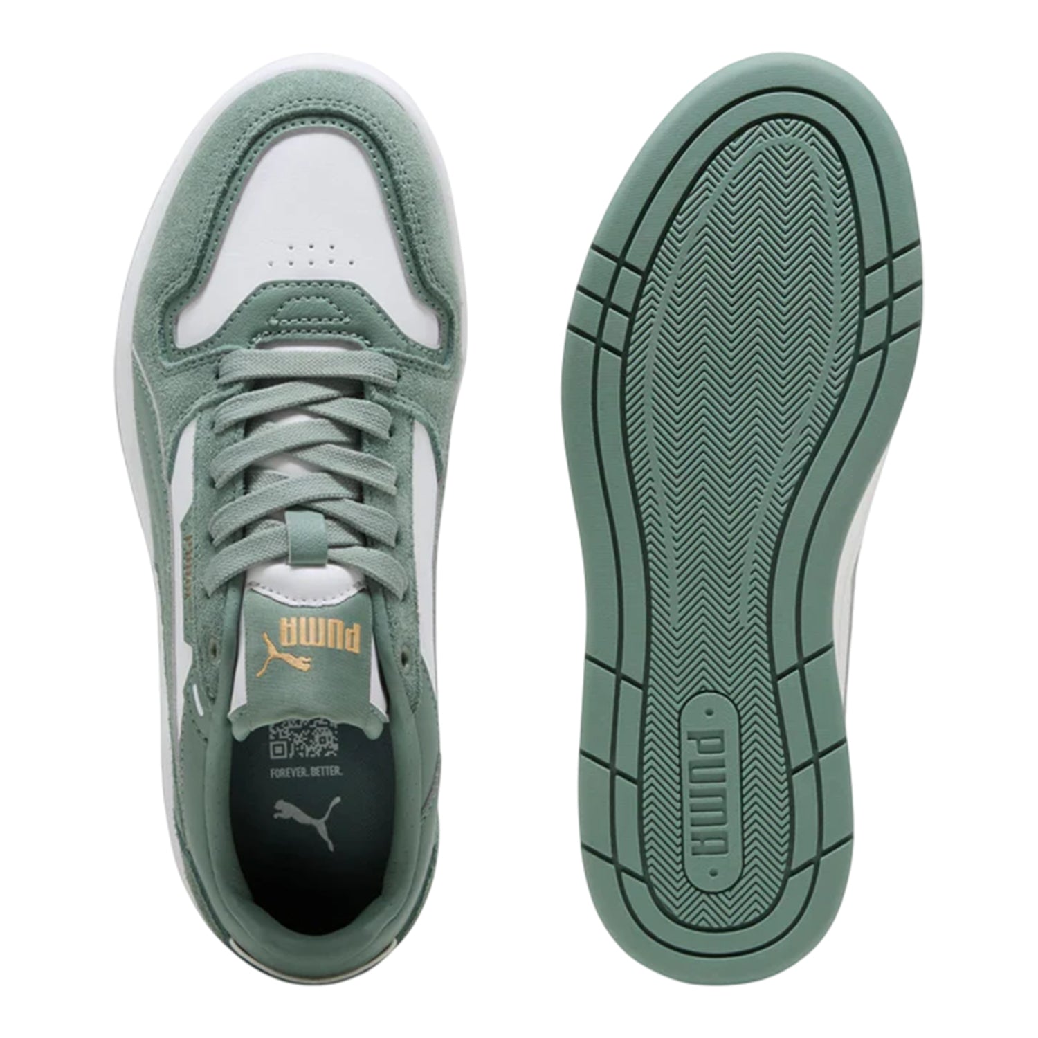 White-Green - Pack Shot - Puma Childrens-Kids Classic SD Suede Trainers