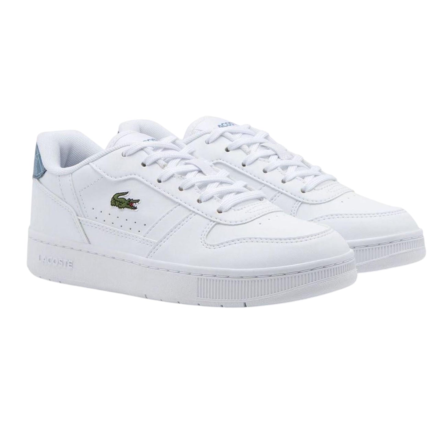 White-Blue - Side - Lacoste Childrens-Kids T-Clip Set Leather Trainers