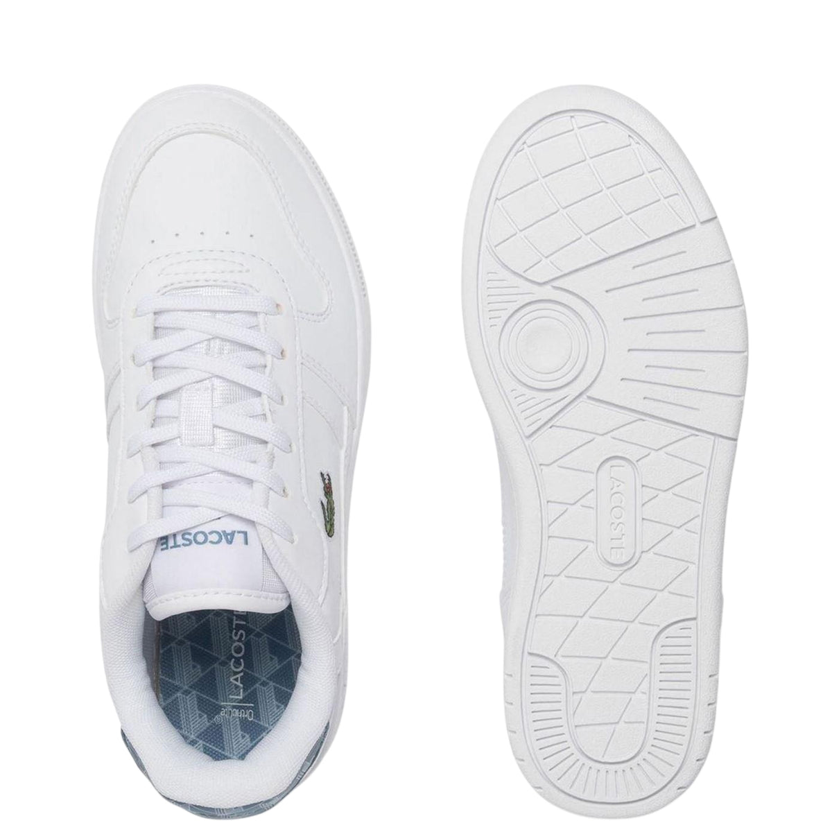 White-Blue - Lifestyle - Lacoste Childrens-Kids T-Clip Set Leather Trainers