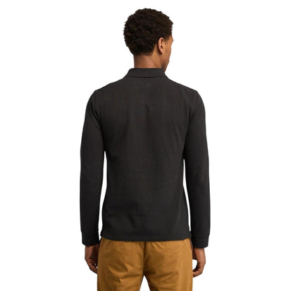Black - Back - Timberland Mens Ribbed Regular Long-Sleeved Polo Shirt