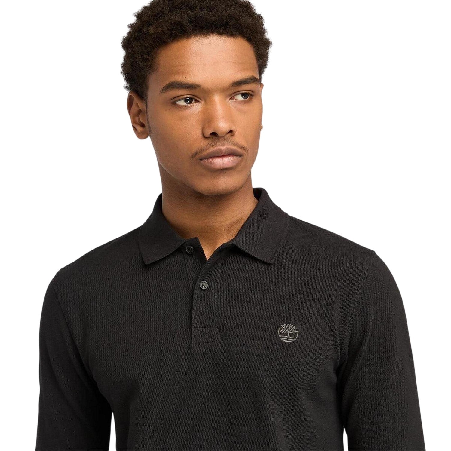 Black - Side - Timberland Mens Ribbed Regular Long-Sleeved Polo Shirt