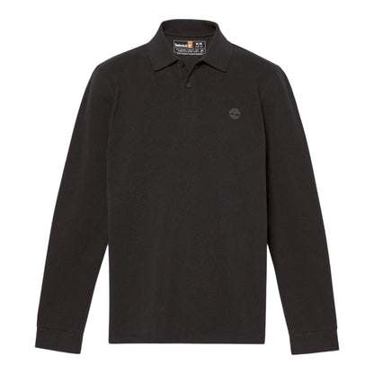 Black - Front - Timberland Mens Ribbed Regular Long-Sleeved Polo Shirt