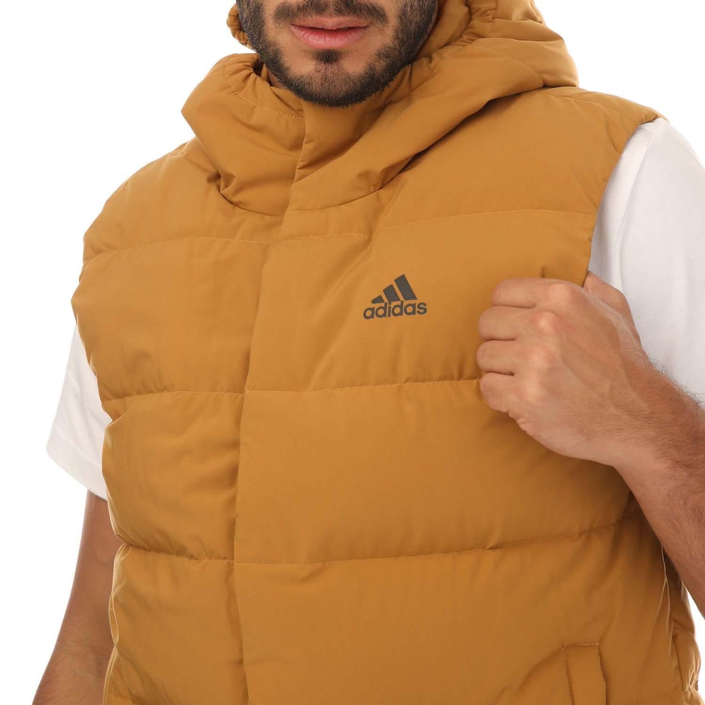 Brown - Side - Adidas Mens Helionic Down Hooded Body Warmer
