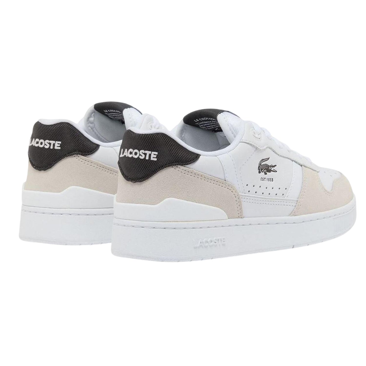 White-Black - Back - Lacoste Childrens-Kids T-Clip Set Leather Trainers
