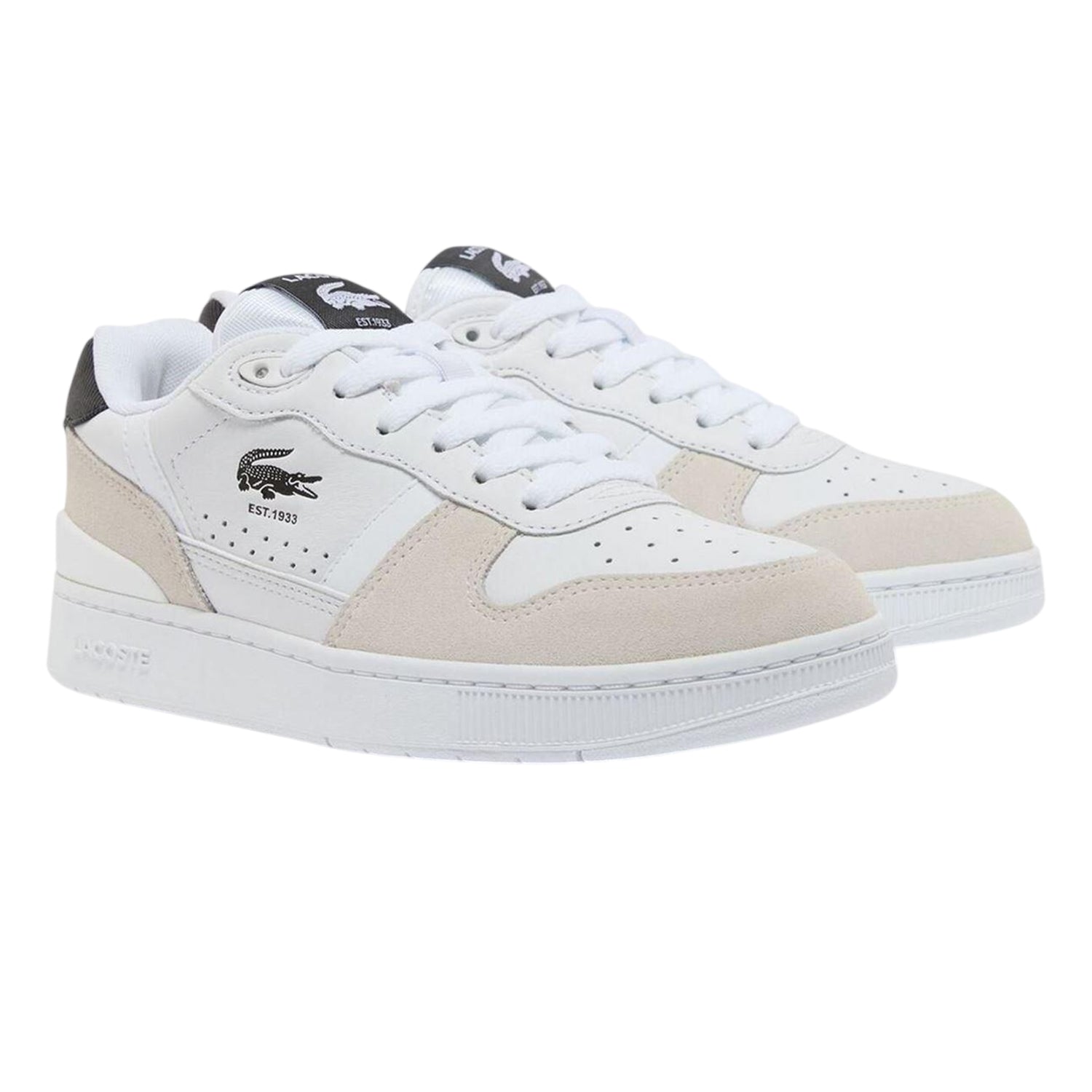 White-Black - Side - Lacoste Childrens-Kids T-Clip Set Leather Trainers