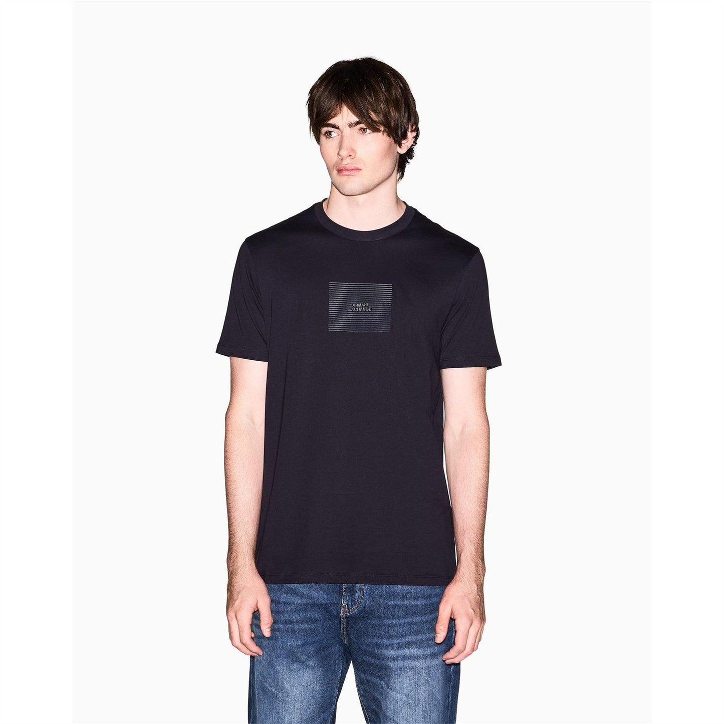 Deep Navy - Front - Armani Exchange Mens All-Over Print Logo T-Shirt