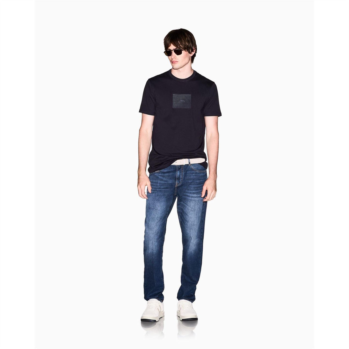 Deep Navy - Side - Armani Exchange Mens All-Over Print Logo T-Shirt