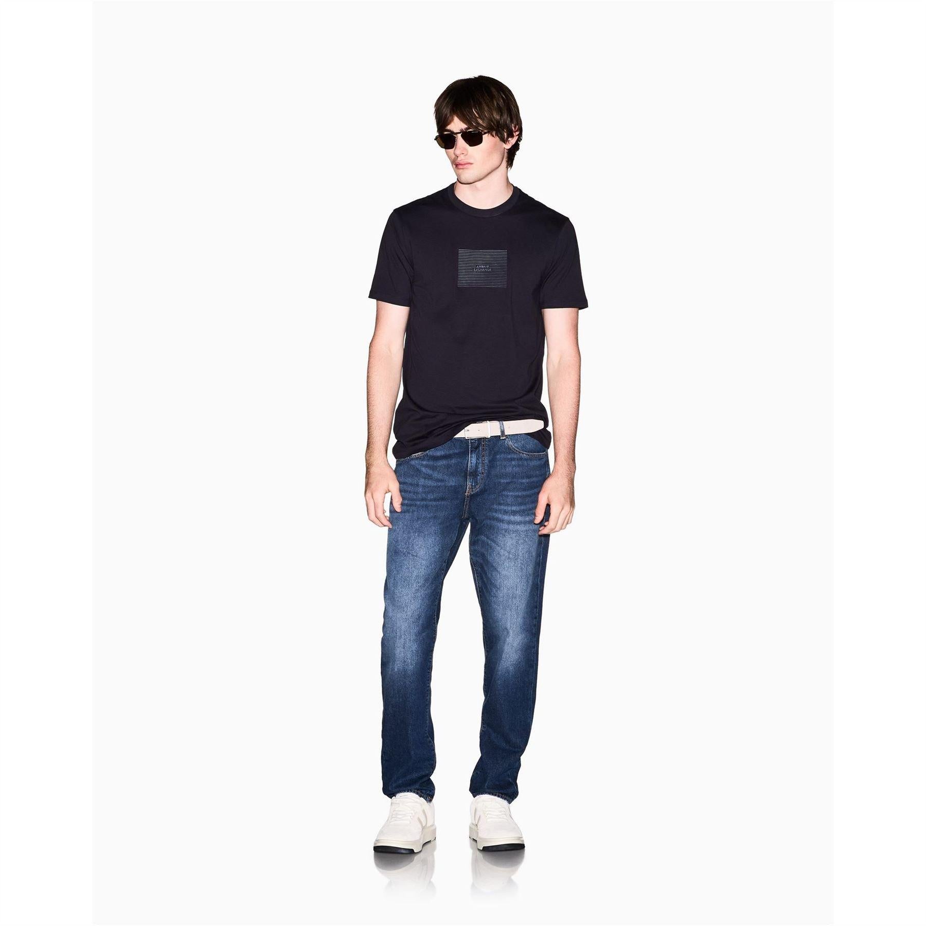 Deep Navy - Side - Armani Exchange Mens All-Over Print Logo T-Shirt