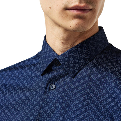 Navy - Side - Ted Baker Mens Geometric Slim Formal Shirt