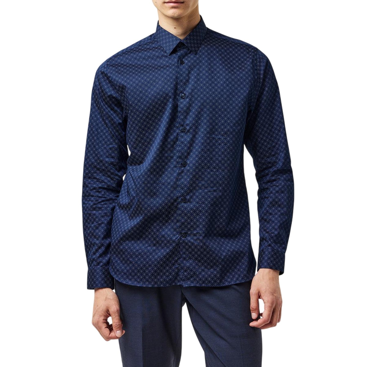 Navy - Lifestyle - Ted Baker Mens Geometric Slim Formal Shirt