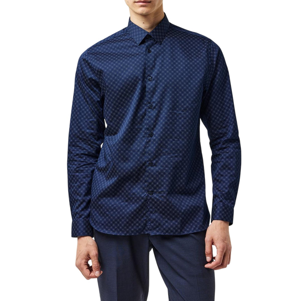 Navy - Lifestyle - Ted Baker Mens Geometric Slim Formal Shirt