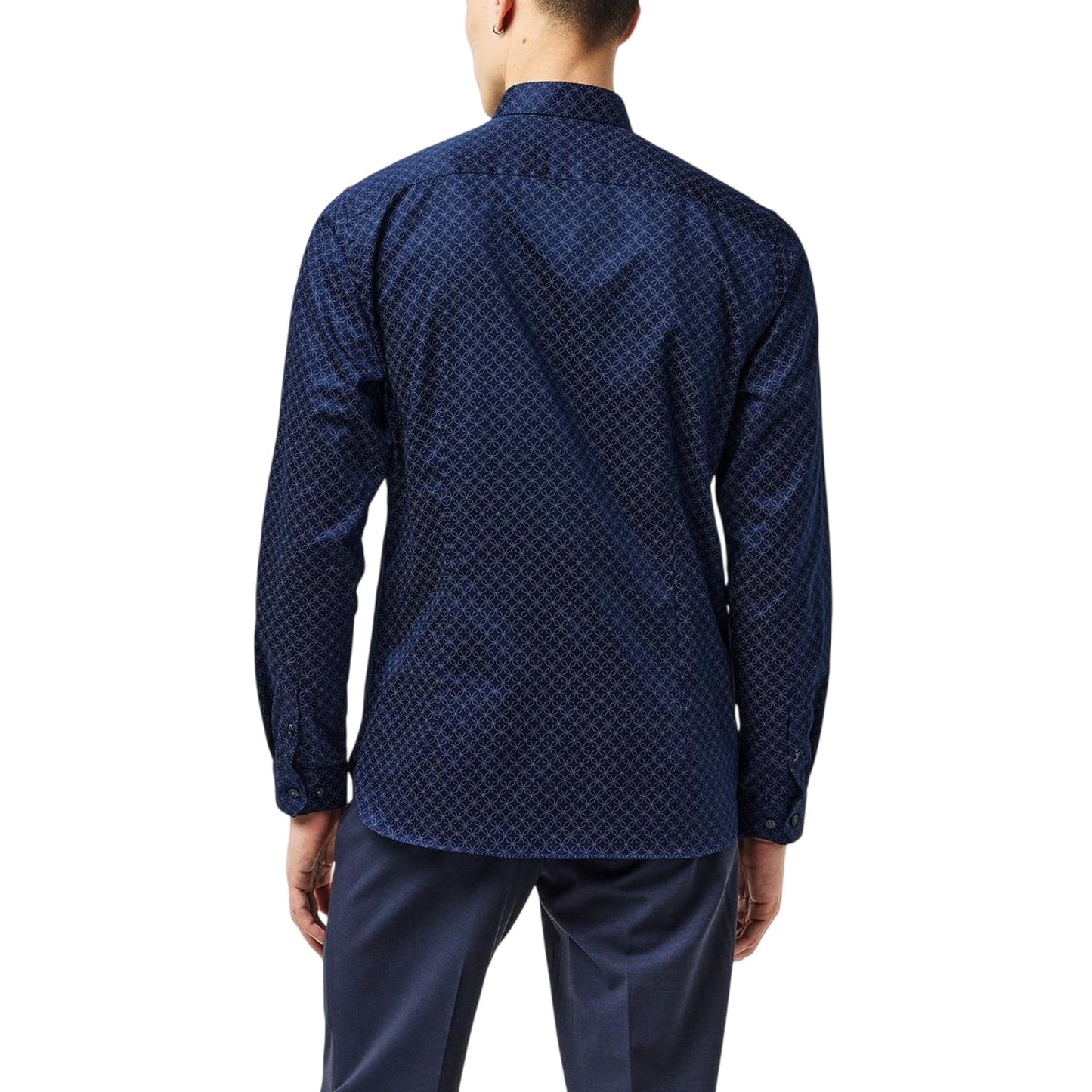 Navy - Pack Shot - Ted Baker Mens Geometric Slim Formal Shirt