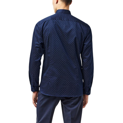 Navy - Pack Shot - Ted Baker Mens Geometric Slim Formal Shirt