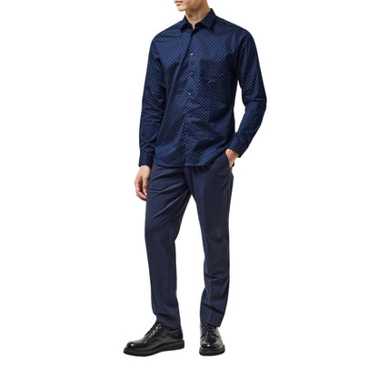 Navy - Close up - Ted Baker Mens Geometric Slim Formal Shirt
