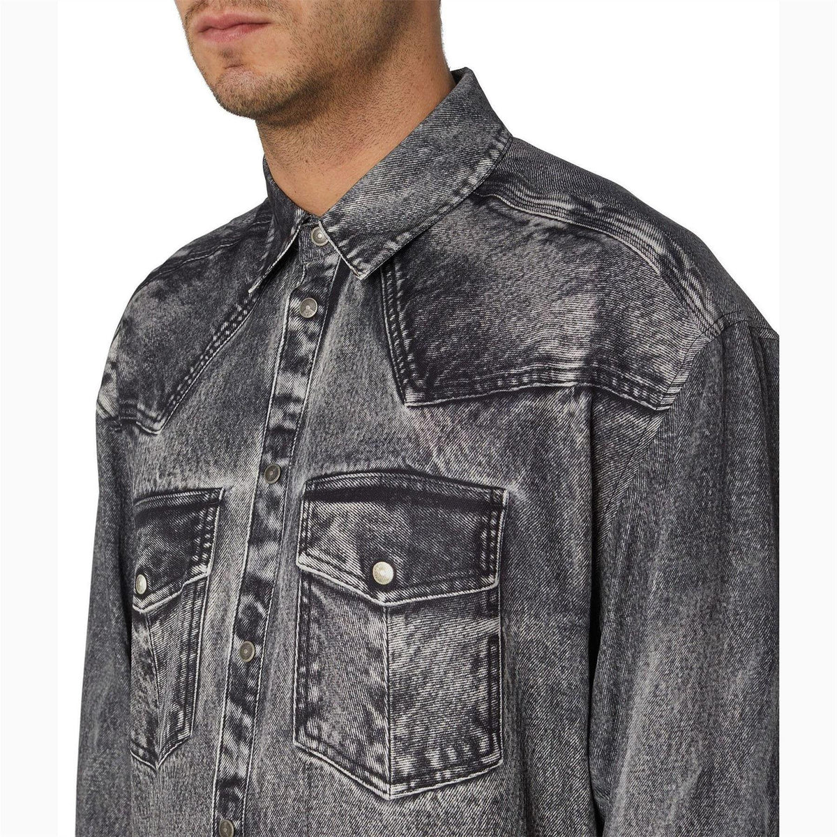 Black-Grey - Side - Diesel Mens Gils Denim Shirt