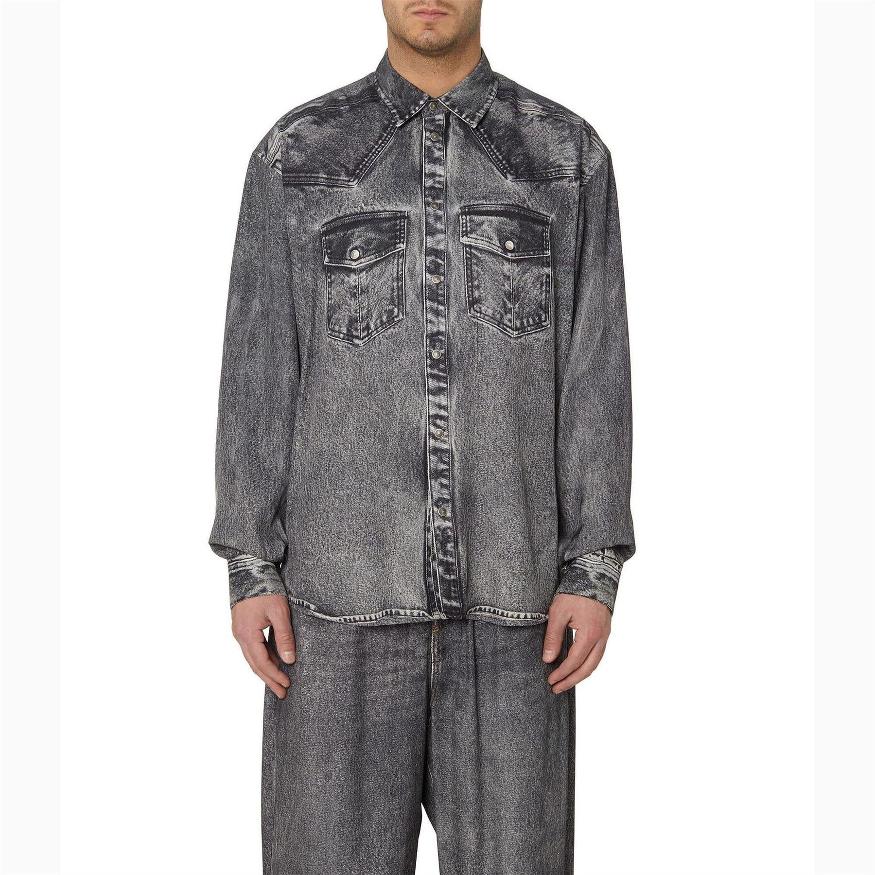 Black-Grey - Lifestyle - Diesel Mens Gils Denim Shirt