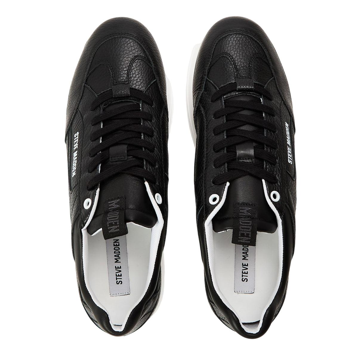 Black - Side - Steve Madden Mens Orlando Leather Trainers