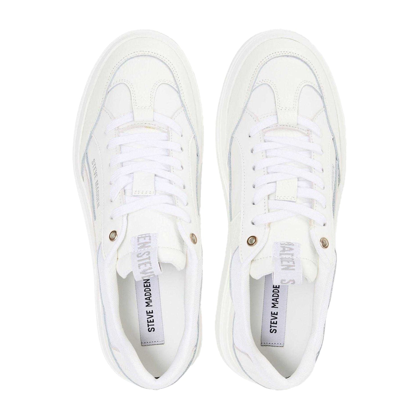 White - Side - Steve Madden Mens Orlando Leather Trainers