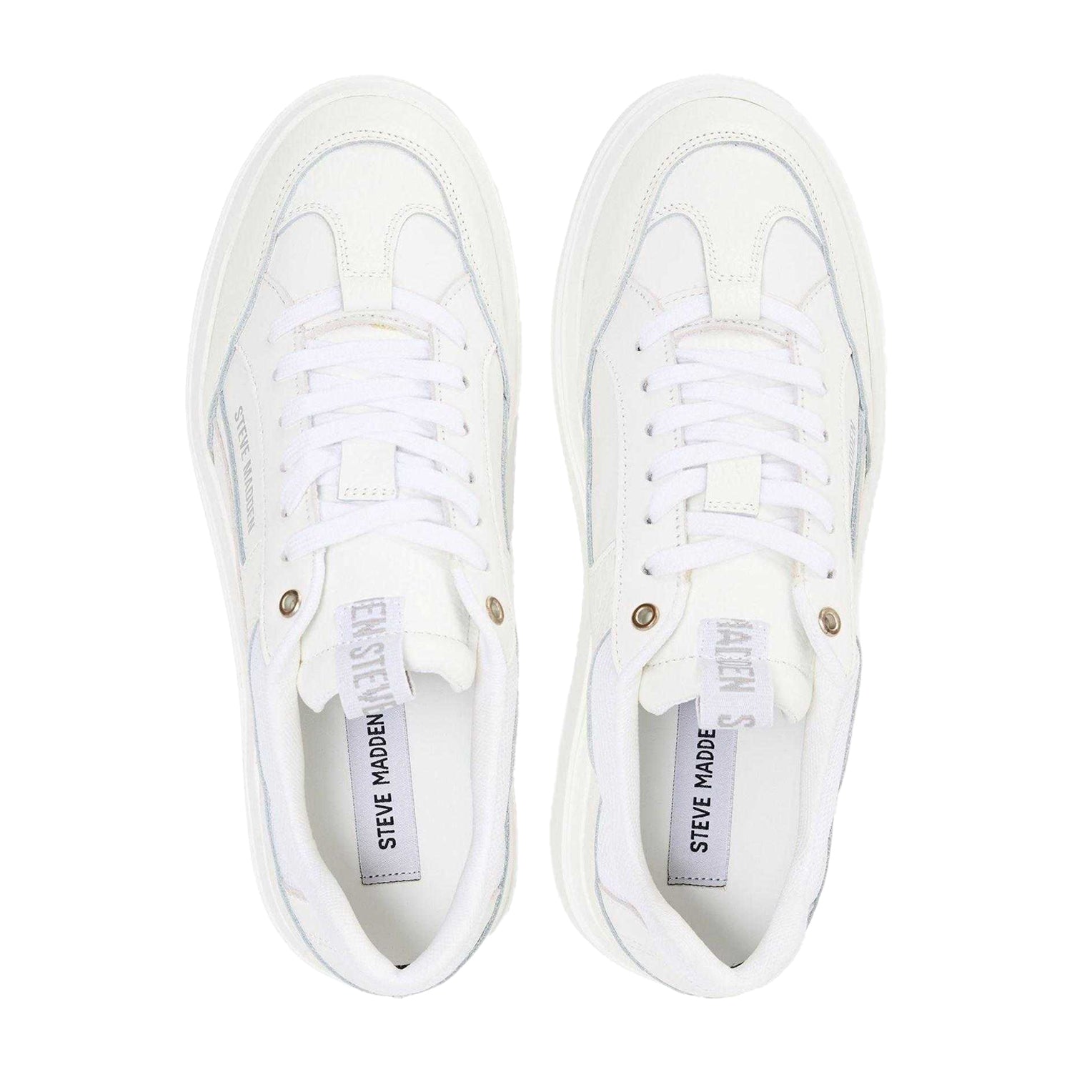 White - Side - Steve Madden Mens Orlando Leather Trainers