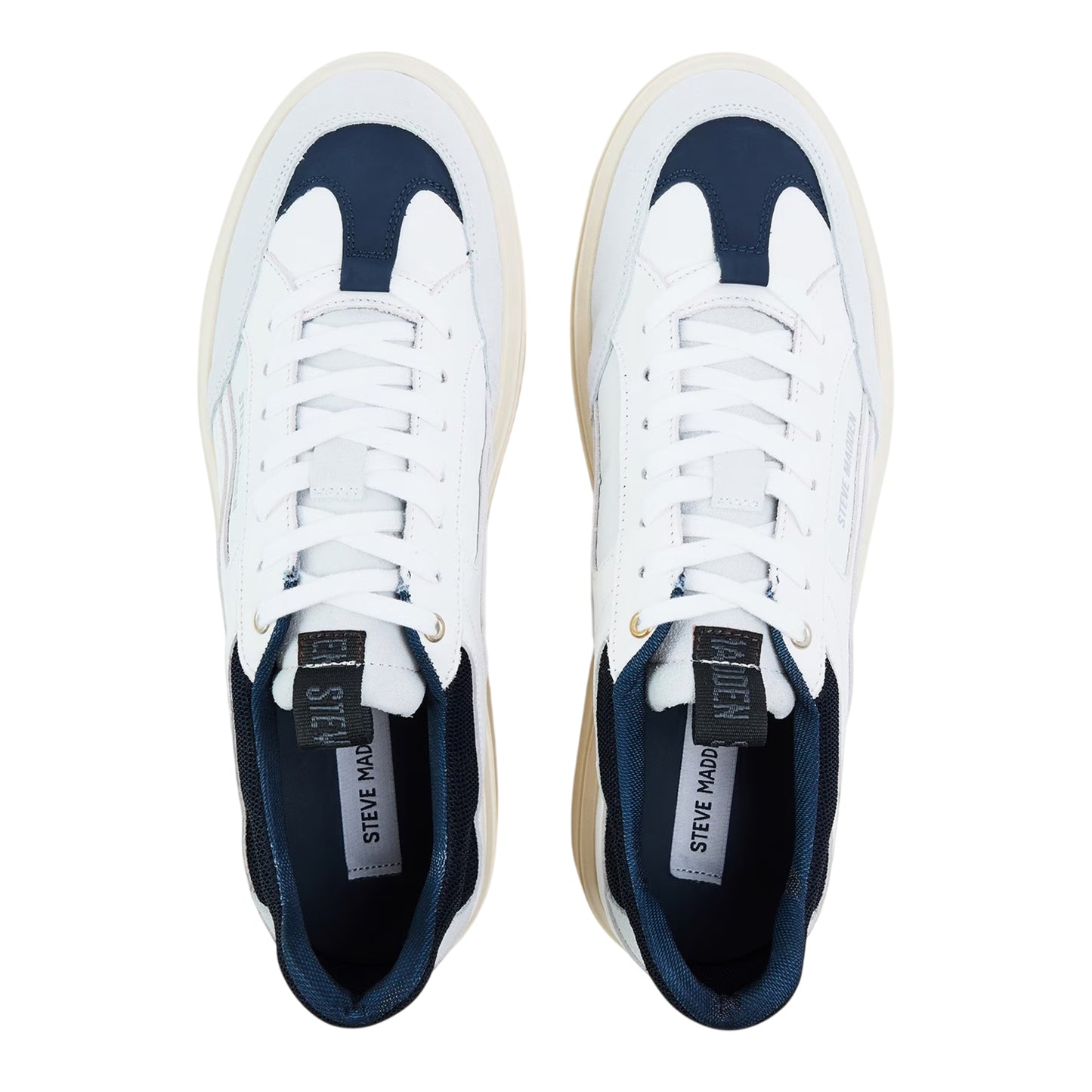 White-Navy - Side - Steve Madden Mens Orlando Leather Trainers