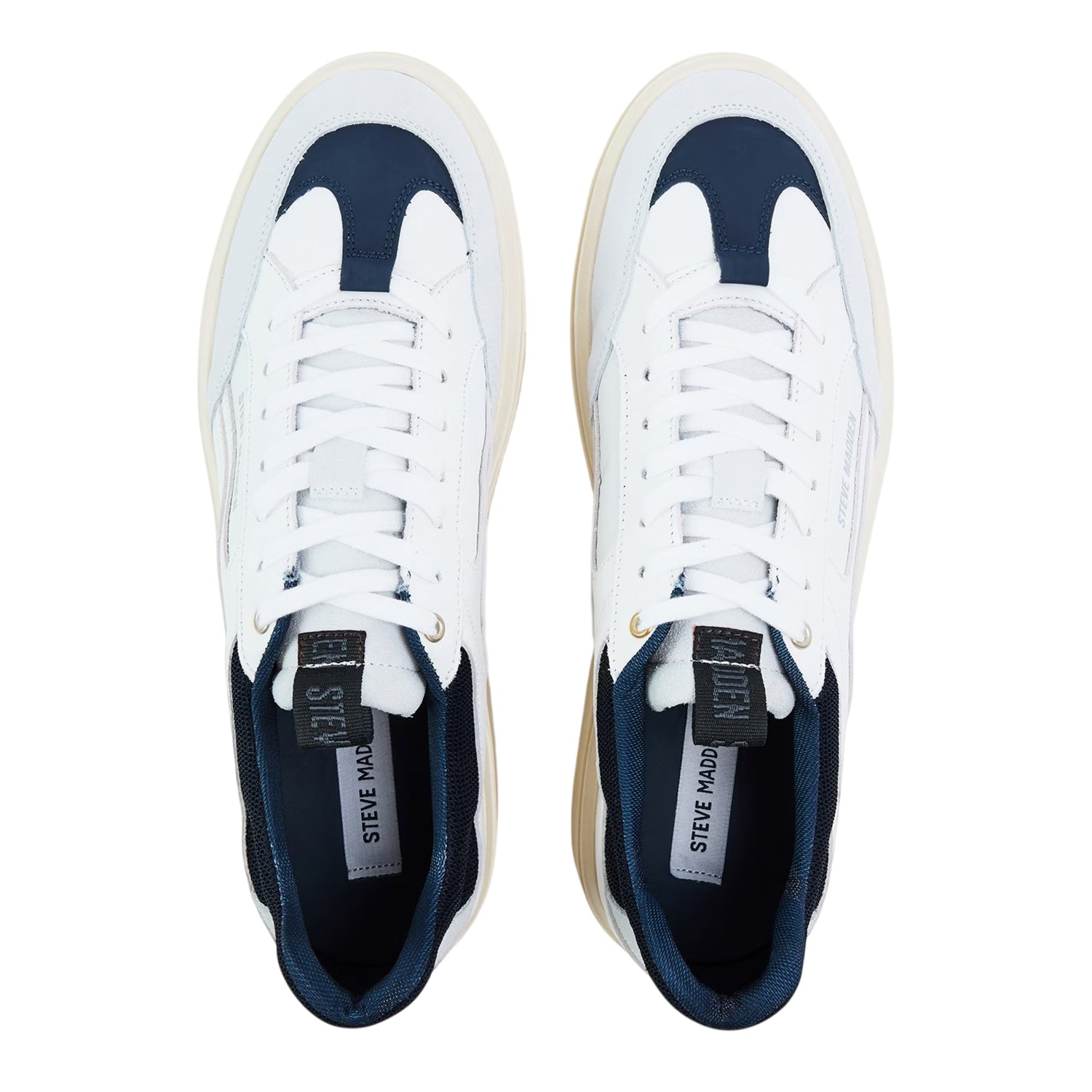 White-Navy - Side - Steve Madden Mens Orlando Leather Trainers