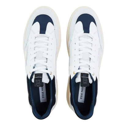 White-Navy - Side - Steve Madden Mens Orlando Leather Trainers