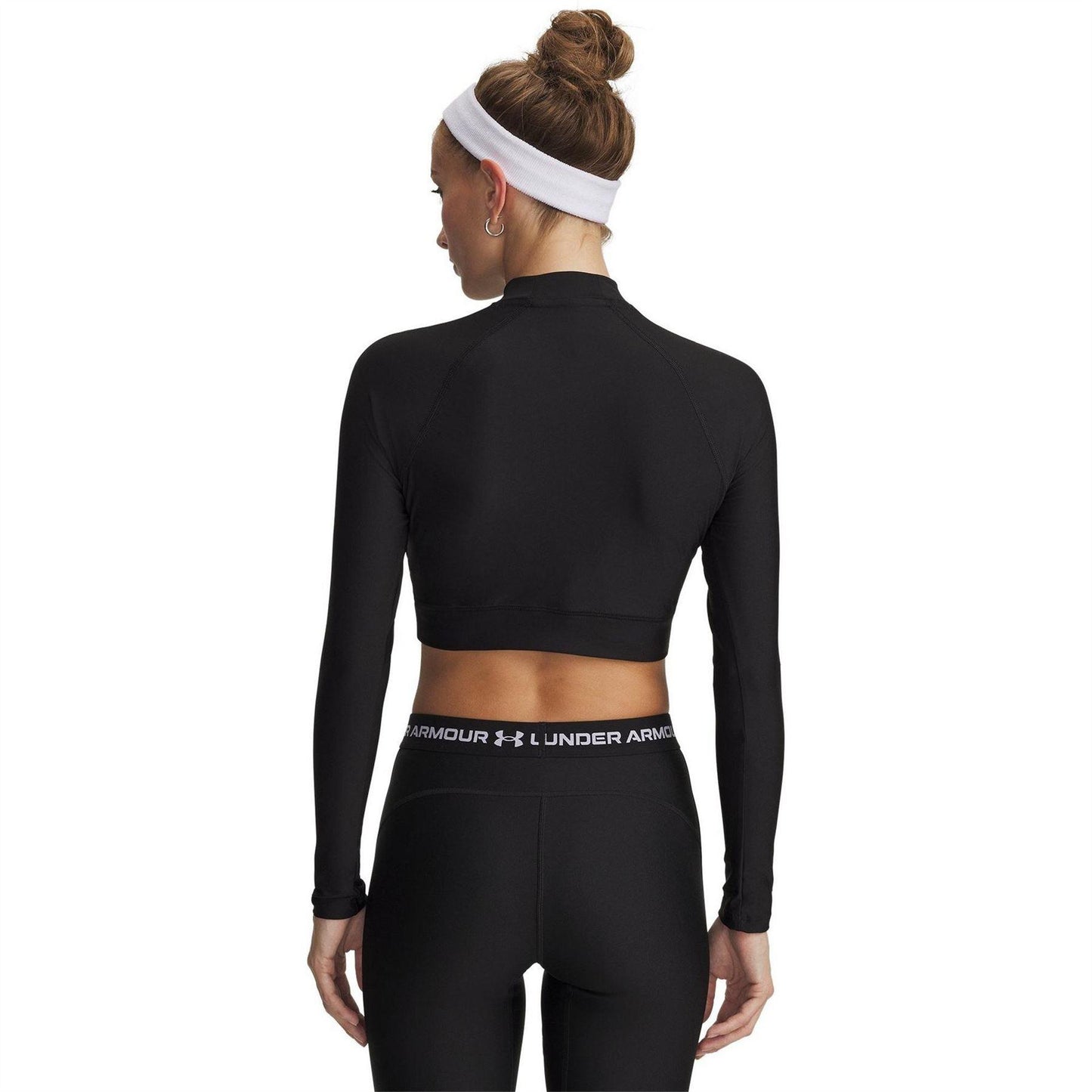 Black-White - Back - Under Armour Womens-Ladies HeatGear Mock Neck Crop Top