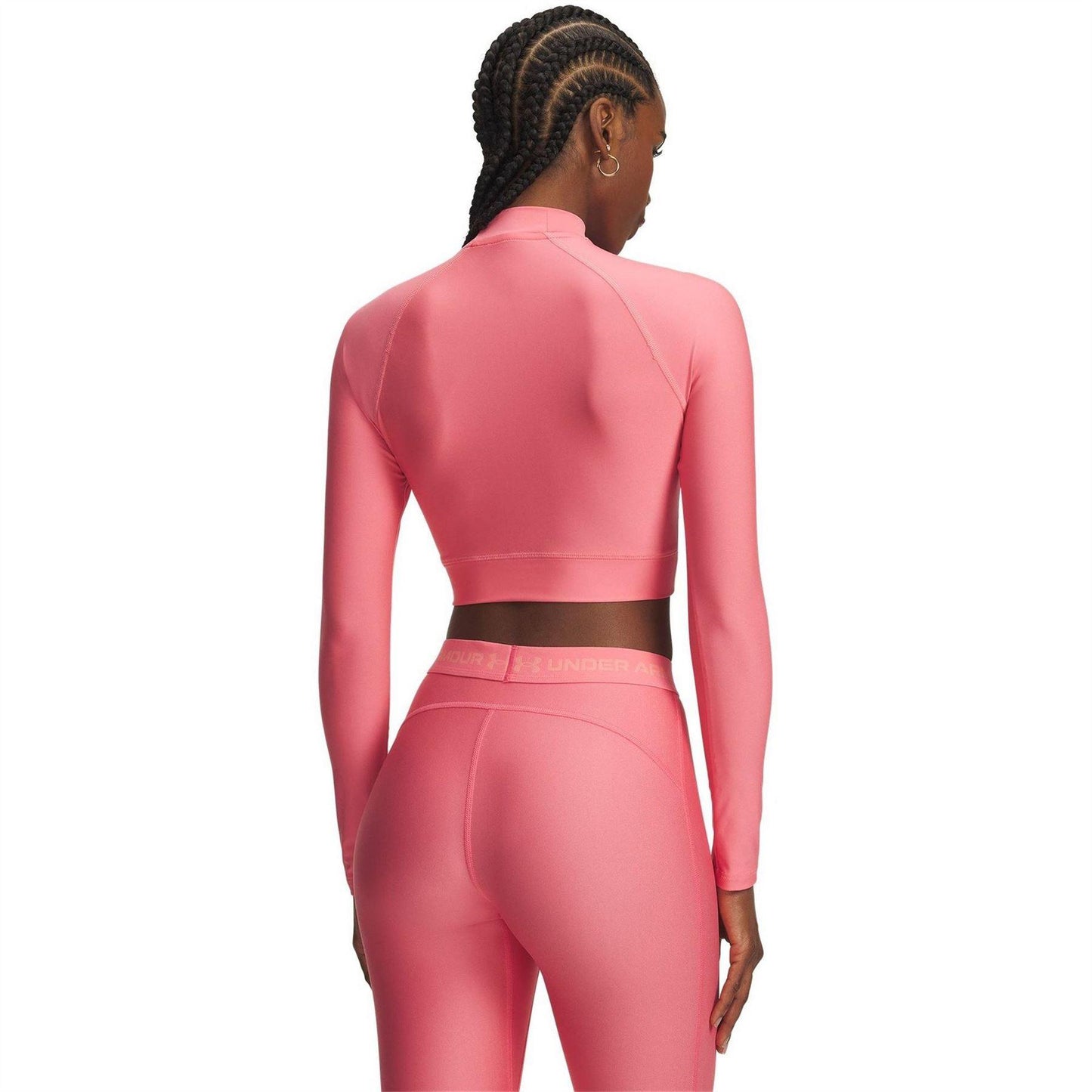 Pink - Back - Under Armour Womens-Ladies HeatGear Mock Neck Crop Top