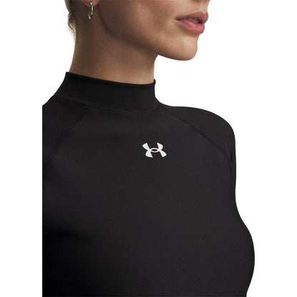 Black-White - Side - Under Armour Womens-Ladies HeatGear Mock Neck Crop Top