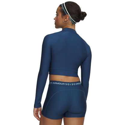 Blue - Back - Under Armour Womens-Ladies HeatGear Mock Neck Crop Top