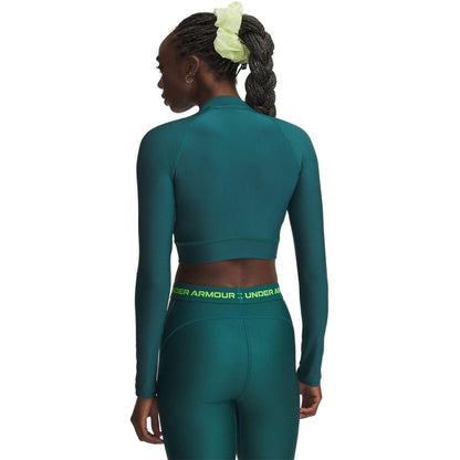 Green - Back - Under Armour Womens-Ladies HeatGear Mock Neck Crop Top