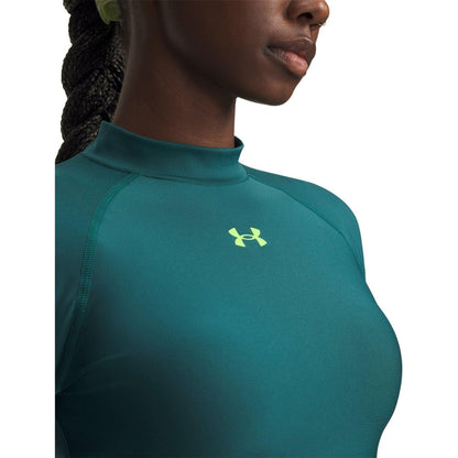 Green - Side - Under Armour Womens-Ladies HeatGear Mock Neck Crop Top