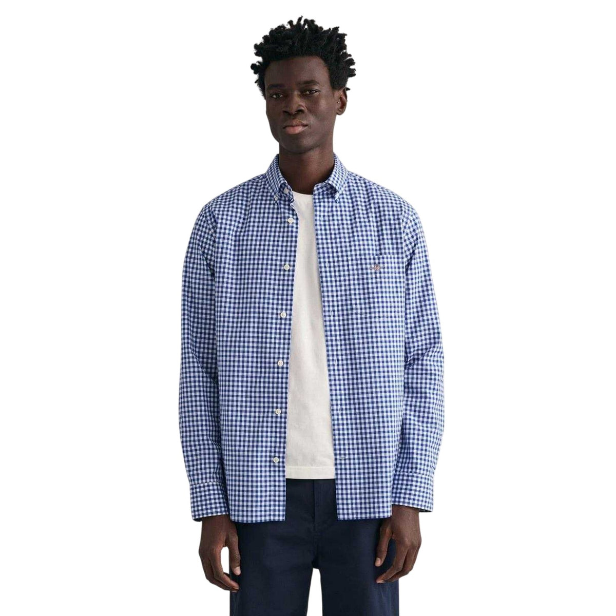 Mid Blue - Front - Gant Mens Gingham Regular Shirt