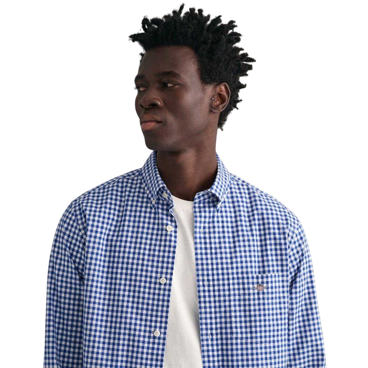 Mid Blue - Side - Gant Mens Gingham Regular Shirt