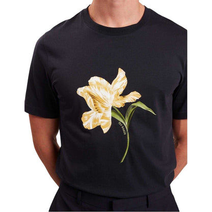 Navy - Side - Ted Baker Mens Flower Crew Neck Regular T-Shirt