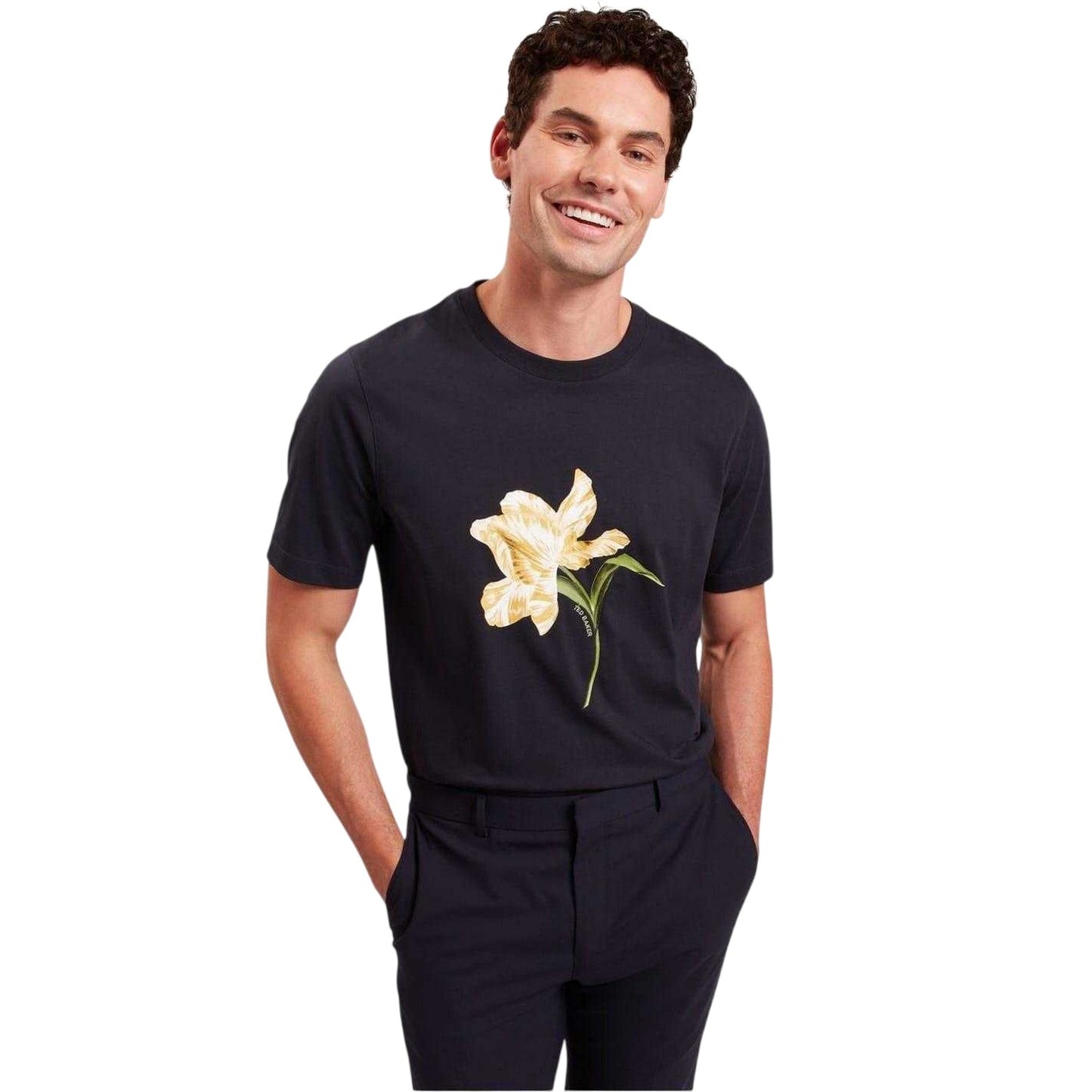 Navy - Lifestyle - Ted Baker Mens Flower Crew Neck Regular T-Shirt