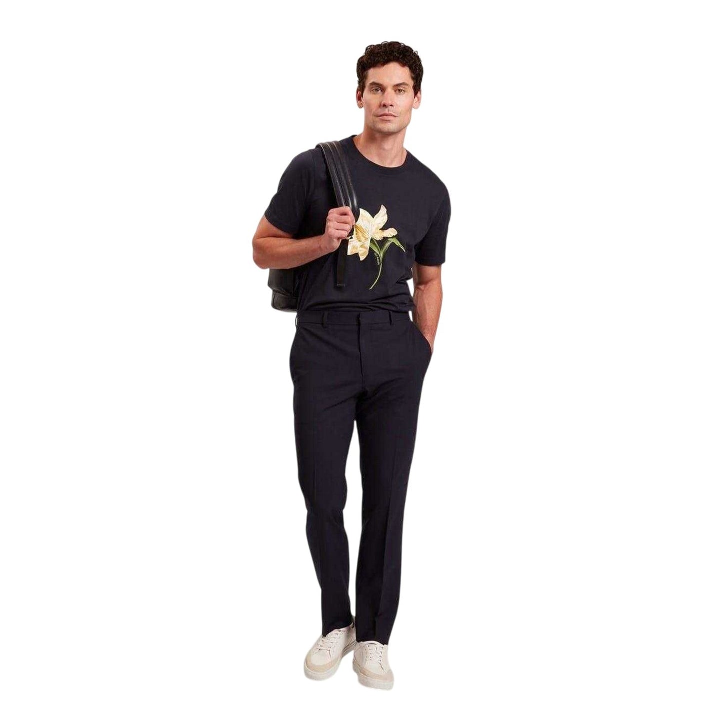 Navy - Pack Shot - Ted Baker Mens Flower Crew Neck Regular T-Shirt