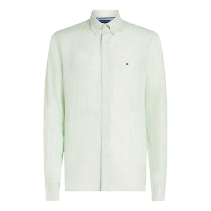 Opal Green - Front - Tommy Hilfiger Mens Linen Regular Long-Sleeved Shirt