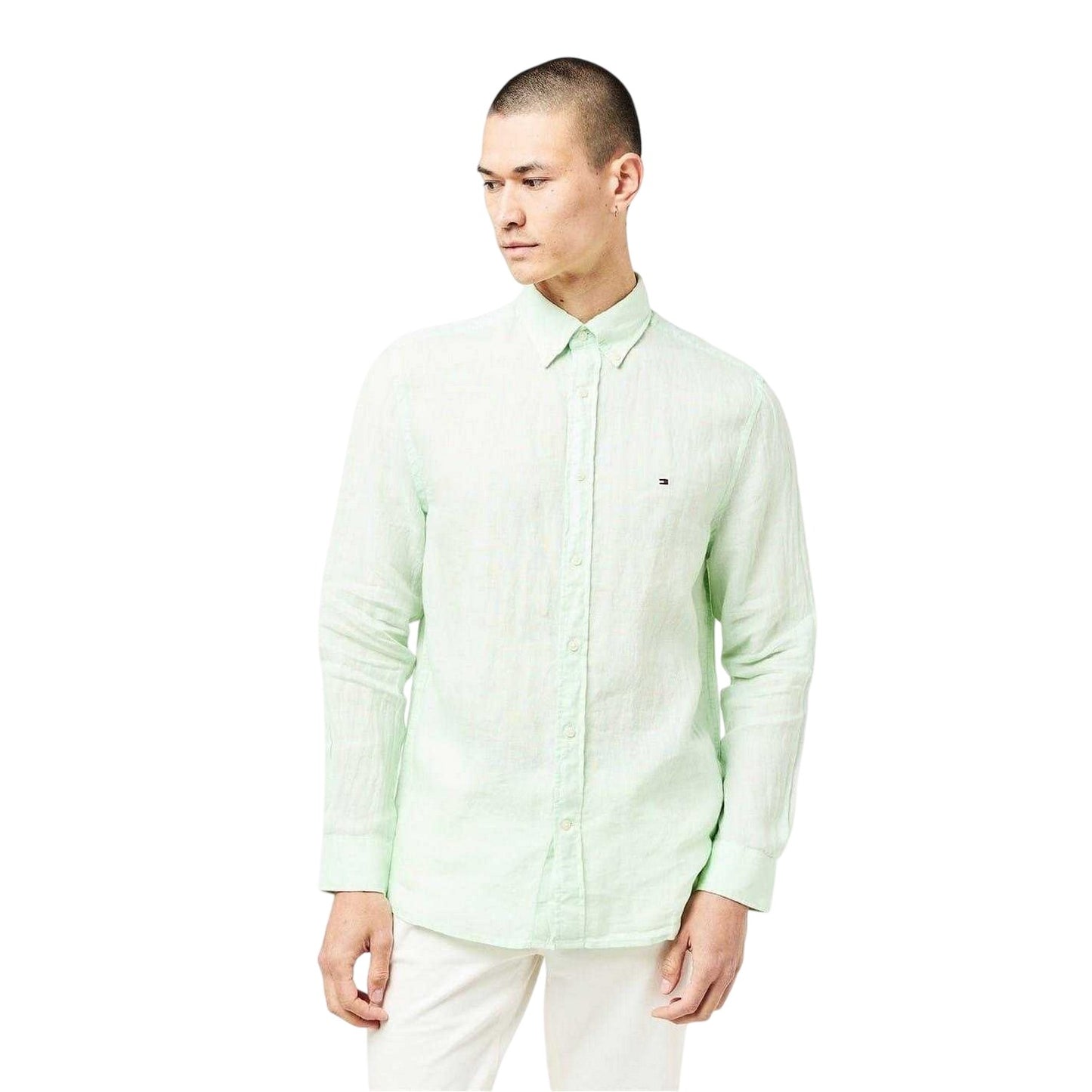 Opal Green - Side - Tommy Hilfiger Mens Linen Regular Long-Sleeved Shirt