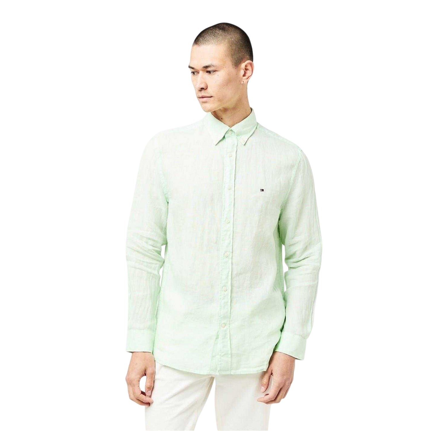 Opal Green - Side - Tommy Hilfiger Mens Linen Regular Long-Sleeved Shirt