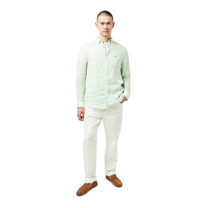 Opal Green - Pack Shot - Tommy Hilfiger Mens Linen Regular Long-Sleeved Shirt