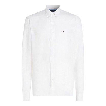 Optic White - Front - Tommy Hilfiger Mens Linen Regular Long-Sleeved Shirt