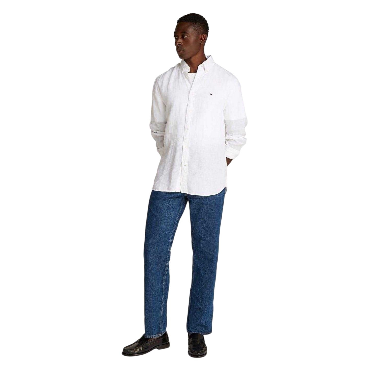 Optic White - Pack Shot - Tommy Hilfiger Mens Linen Regular Long-Sleeved Shirt