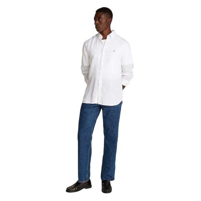 Optic White - Pack Shot - Tommy Hilfiger Mens Linen Regular Long-Sleeved Shirt
