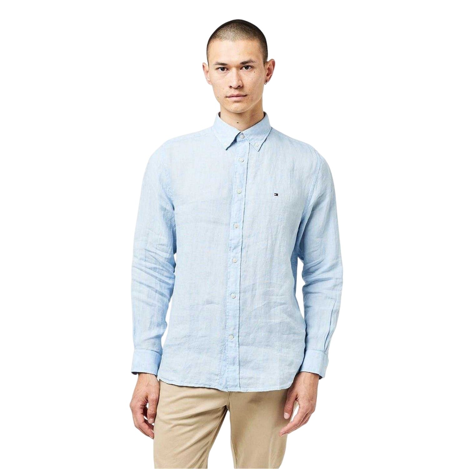 Breezy Blue - Side - Tommy Hilfiger Mens Linen Regular Long-Sleeved Shirt